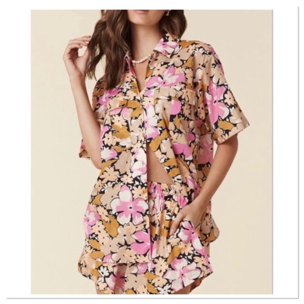 NWT Spell And The Gypsy Collective Aloha Shirt Caramel Pink Size Large